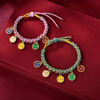 Handmade Tibetan Multicolored Rope Five God Of Wealth Luck Braid Bracelet - 图片 2