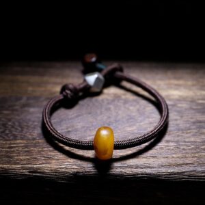 925 Sterling Silver Chinese Zodiac Natal Buddha Natural Amber Clear Anxiety Bracelet
