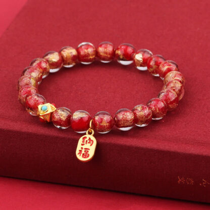 Tibetan Incense Ash Liuli Glass Bead Lucky Fortune Fu Character Charm Bracelet - 图片 11