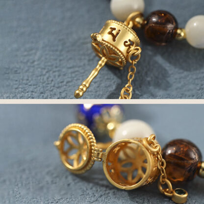 Tibetan Incense Ash Liuli Glass Tridacna Stone Sun Stone Om Mani Padme Hum Prayer Wheel Charm Bracelet - 图片 6