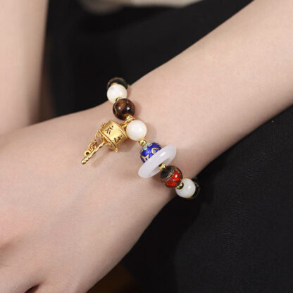 Tibetan Incense Ash Liuli Glass Tridacna Stone Sun Stone Om Mani Padme Hum Prayer Wheel Charm Bracelet - 图片 5