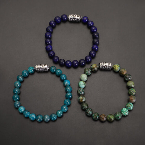 Buddha Stones Natural Lazurite Pietersite Unakite Om Mani Padme Hum Bead Positive Bracelet - 图片 2
