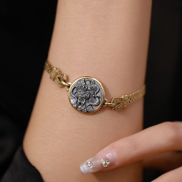 Tibetan 925 Sterling Silver Zakiram Goddess of Wealth Blessing Protection Bracelet - 图片 4
