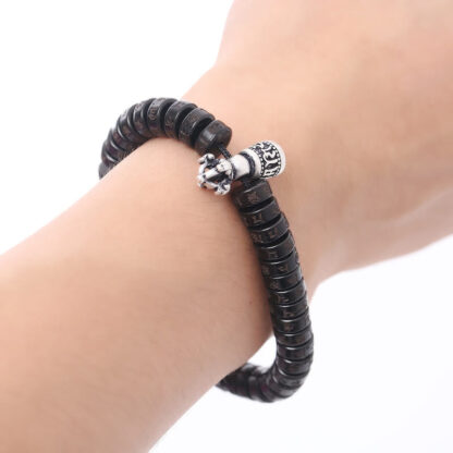 Tibet Coconut Shell Carved Om Mani Padme Hum Dorje Vajra Bell Happiness String Bracelet - 图片 6