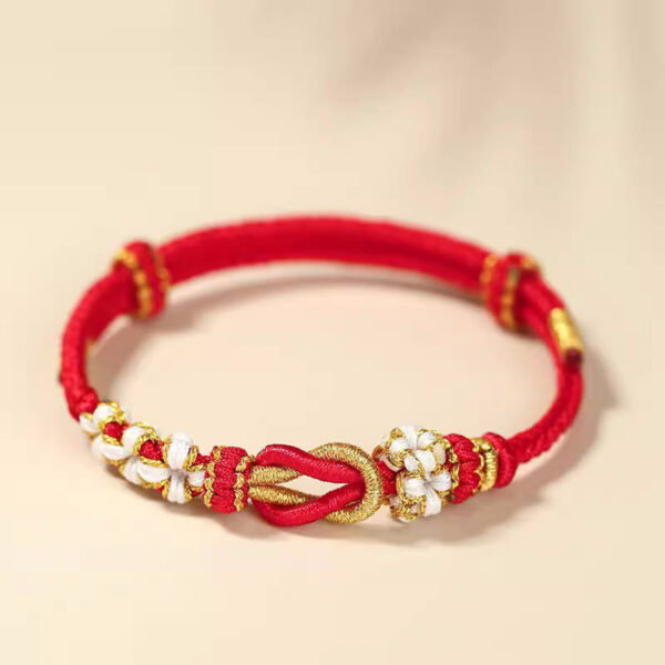Handmade Peach Blossom Knot Eight Thread Peace Knot Luck Protection Bracelet - 图片 2
