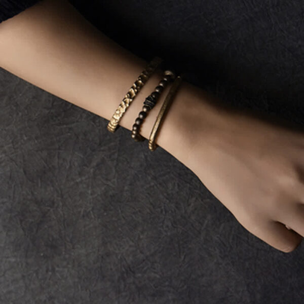 Buddha Stones Lava Rock Stone Copper Balance Cuff Bracelet Bangle - 图片 18