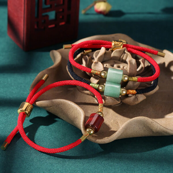 Tibet Handmade Green Aventurine Red Stone Malachite Luck Protection Braided Rope Bracelet - 图片 15