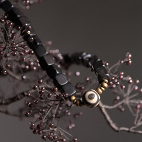 Buddha Stones Ebony Wood Dzi Bead Copper Peace Couple Bracelet - 图片 6