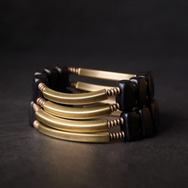 Buddha Stones Tibetan Ebony Wood Copper Balance Double Layer Bracelet - 图片 11