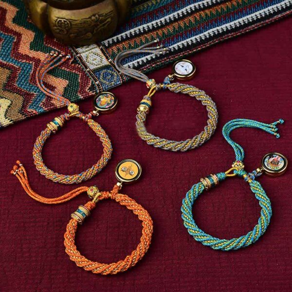 Buddha Stones Tibetan Handmade Luck Thangka Prayer Wheel Charm Weave String Bracelet - 图片 24