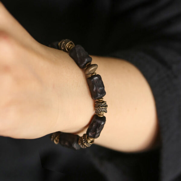 Buddha Stones Tibetan Ebony Wood Copper Calm Peace Bracelet - 图片 5