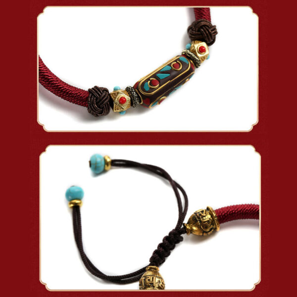 Buddha Stones Handmade Tibetan Turquoise Om Mani Padme Hum Strength Braided Bracelet - 图片 5