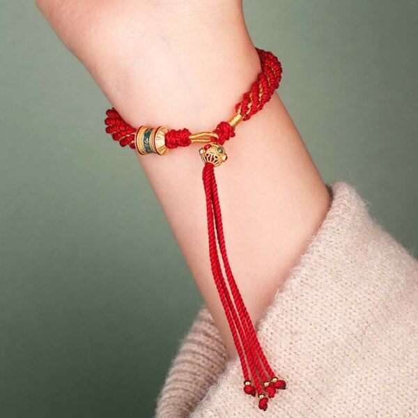 Buddha Stones Tibetan Handmade Luck Thangka Prayer Wheel Charm Weave String Bracelet - 图片 9