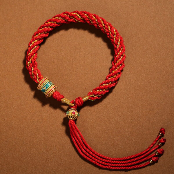 Buddha Stones Tibetan Handmade Luck Thangka Prayer Wheel Charm Weave String Bracelet - 图片 10