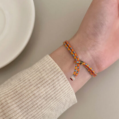999 Sterling Silver Persimmon Luck Multicolored Braided Bracelet - 图片 11