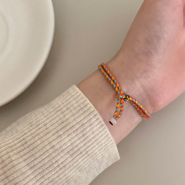999 Sterling Silver Persimmon Luck Multicolored Braided Bracelet - 图片 11
