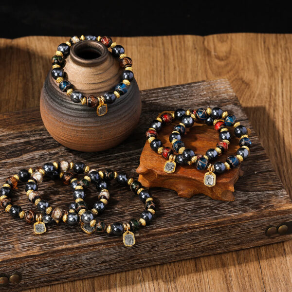Tibetan Zakiram Goddess of Wealth Liuli Glass Incense Ash Porcelain Bead Luck Bracelet - 图片 2