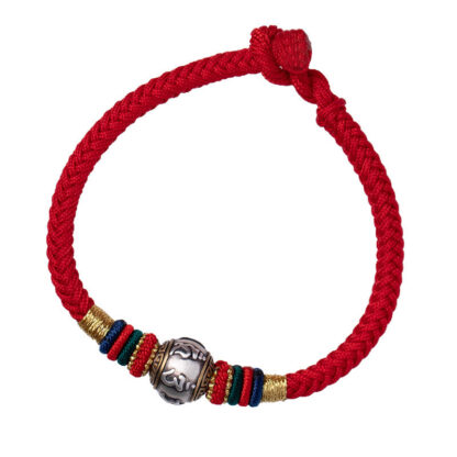 925 Sterling Silver Tibet Handmade Om Mani Padme Hum Luck Protection King Kong Knot Braided Bracelet - 图片 12