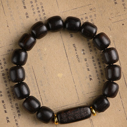 Tibetan Ebony Wood Barrel Beads Lucky And Treasure Balance Bracelet - 图片 14
