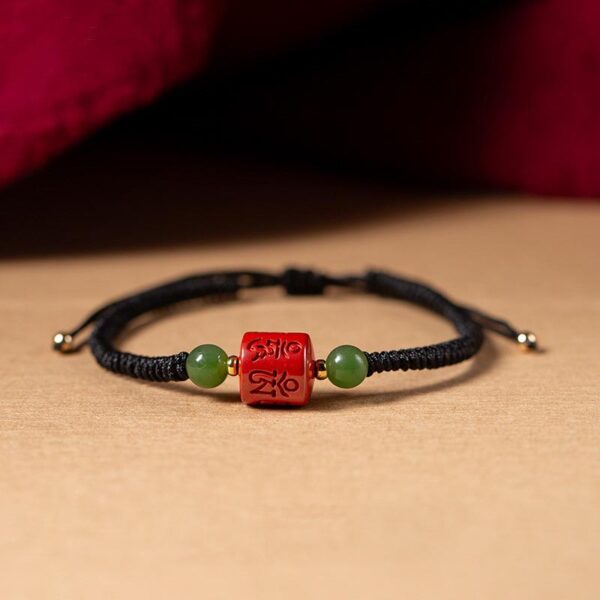 Tibetan Cinnabar Om Mani Padme Hum Engraved Blessing Braided Rope Bracelet - 图片 13