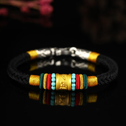 Buddha Stones Tibet 999 Gold Om Mani Padme Hum Handmade Eight Thread Peace Knot Luck Bracelet - 图片 18
