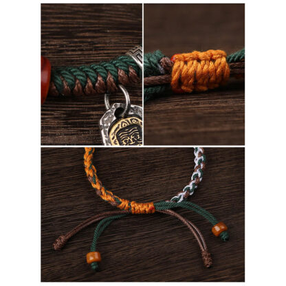 Handmade Tibetan Silver 925 Sterling Silver Zakiram Goddess of Wealth Camel Bone Protection Braided Bracelet - 图片 18