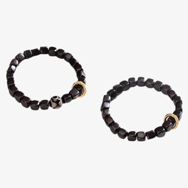 Tibetan Ebony Wood Dzi Bead Balance Calm Bracelet - 图片 13