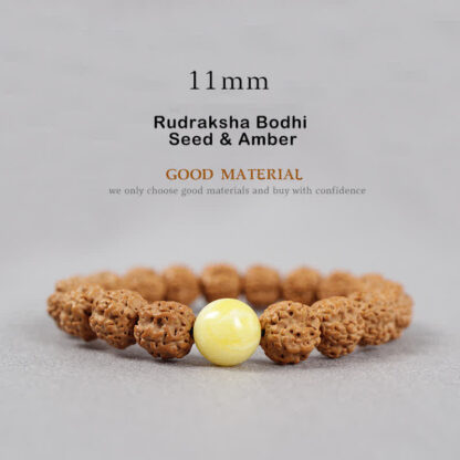 Buddha Stones Tibet Rudraksha Bodhi Seed Dzi Bead Amber Turquoise Wealth Bracelet - 图片 19