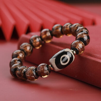 Tibetan Nine-Eye Dzi Bead Three-eyed Dzi Bead Liuli Glass Bead Wealth Bracelet - 图片 21