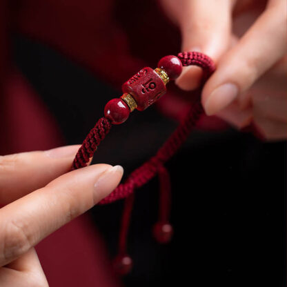 Tibet Cinnabar Om Mani Padme Hum Engraved Blessing Braided Bracelet - 图片 5