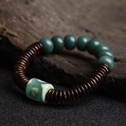 Tibetan Cyan Bodhi Seed Dzi Bead Coconut Shell Keep Away Evil Spirits Bracelet - 图片 6