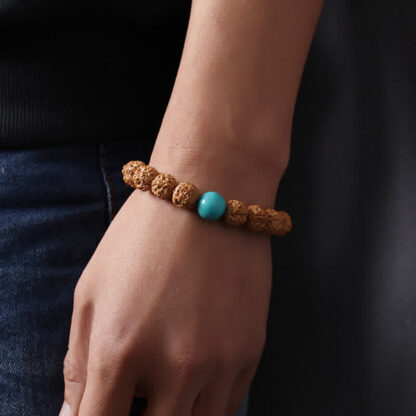 Buddha Stones Tibet Rudraksha Bodhi Seed Dzi Bead Amber Turquoise Wealth Bracelet - 图片 8