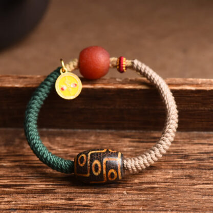 Handmade Tibetan Nine-Eye Dzi Bead Wealth Rope Bracelet - 图片 4