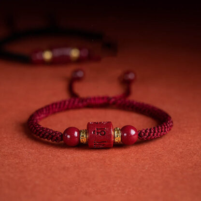 Tibet Cinnabar Om Mani Padme Hum Engraved Blessing Braided Bracelet - 图片 4