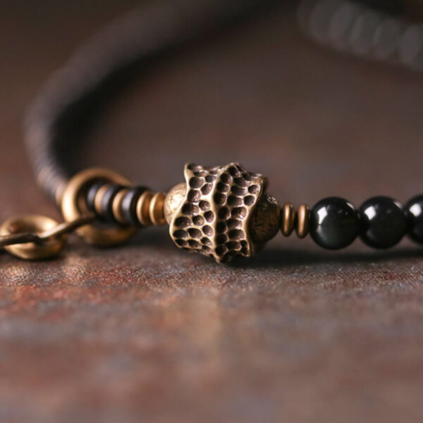 Buddha Stones Rainbow Obsidian Ebony Wood Copper Positive Multilayer Bracelet - 图片 9