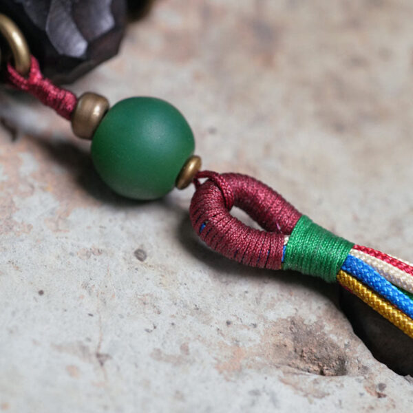 Tibet Ebony Wood Copper Peace Tassel Wrist Mala Bracelet - 图片 8
