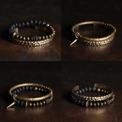 Buddha Stones Lava Rock Stone Copper Balance Cuff Bracelet Bangle - 图片 21