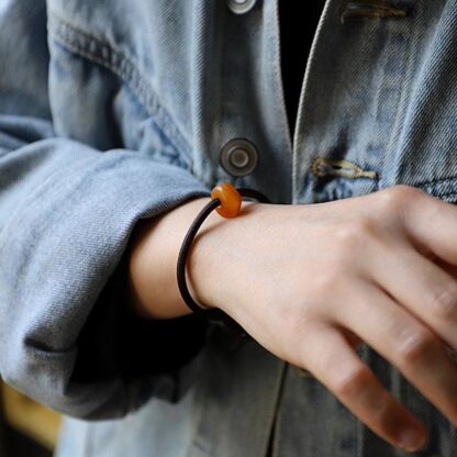 925 Sterling Silver Chinese Zodiac Natal Buddha Natural Amber Clear Anxiety Bracelet - 图片 4