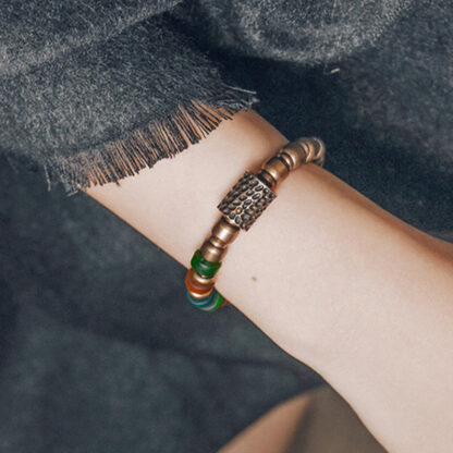 Tibetan Colorful Glass Beads Copper Wealth Bracelet - 图片 2