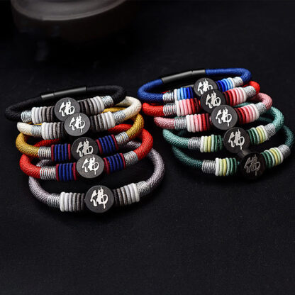 Buddha Stones Buddha Character Ebony Handcrafted Rope Bracelet - 图片 2