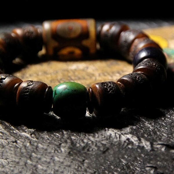 Tibetan Yak Bone Dzi Bead Turquoise Keep Away Evil Spirits Bracelet - 图片 5