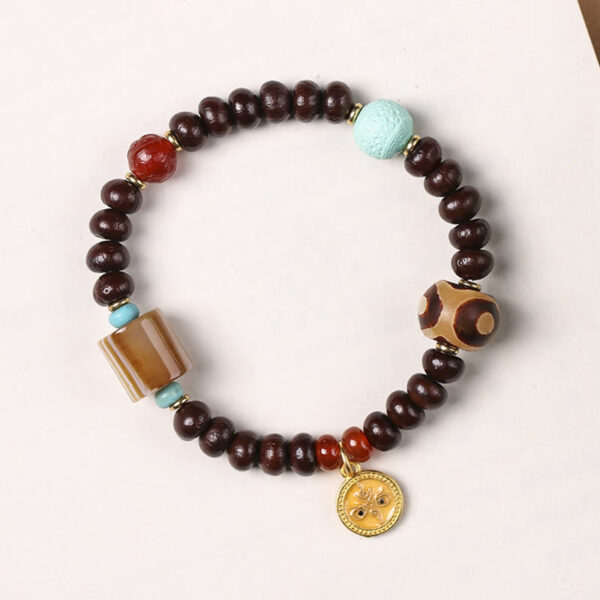 Natural Tibet Purple Bodhi Seed Dzi Bead God of Wealth Wisdom Bracelet - 图片 8