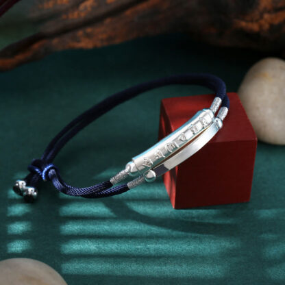 999 Sterling Silver Handmade Om Mani Padme Hum Peace Braided Bracelet - 图片 9