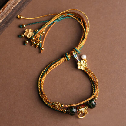 Tibetan Handmade Rope Liuli Glass Bead Braided Multilayered Healing Bracelet - 图片 5