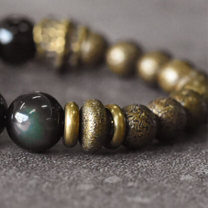 Buddha Stones Rainbow Obsidian Copper Bead Positive Transformation Bracelet - 图片 6
