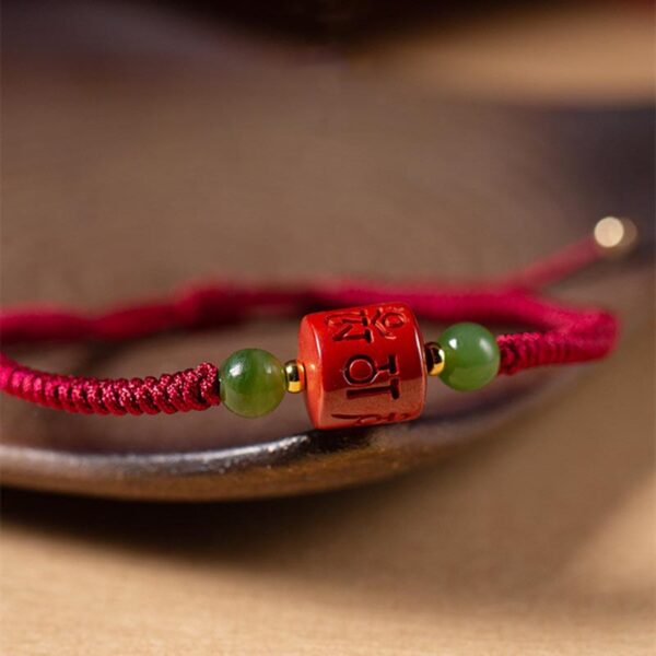 Tibetan Cinnabar Om Mani Padme Hum Engraved Blessing Braided Rope Bracelet - 图片 4