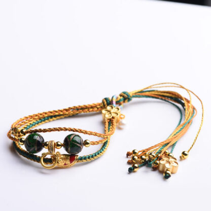 Tibetan Handmade Rope Liuli Glass Bead Braided Multilayered Healing Bracelet - 图片 9