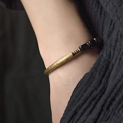 Buddha Stones Black Obsidian Crystal Copper Strength Couple Bracelet - 图片 10