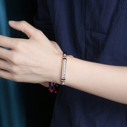 Buddha Stones 999 Sterling Silver Om Mani Padme Hum Protection Strength String Bracelet - 图片 16