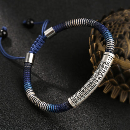 999 Sterling Silver Heart Sutra Calm Handmade Braided Bracelet - 图片 2